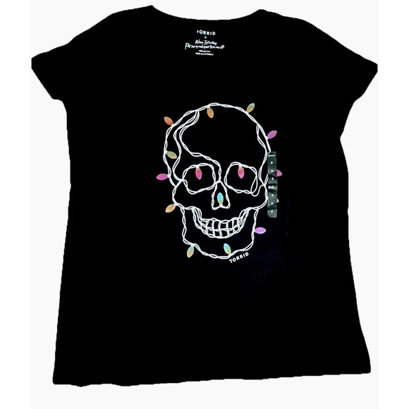 torrid Tops - Torrid 0 Skull Christmas Lights Graphic T-Shirt Women's Size 12 Black NWT
